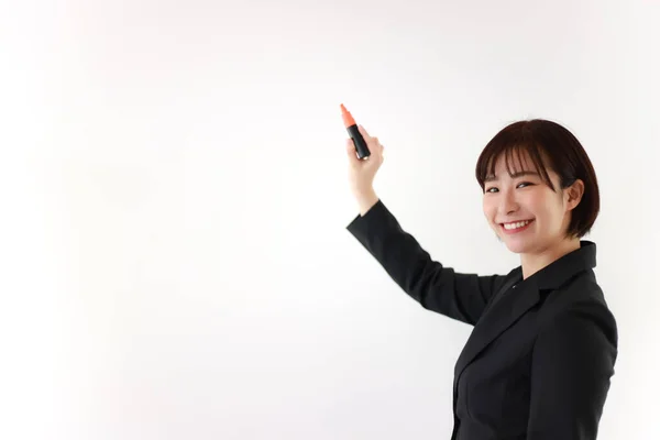 Imagem Uma Mulher Com Marcador — Fotografia de Stock