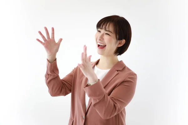 Japonês Língua Sinais Falando Mulher Aplausos — Fotografia de Stock