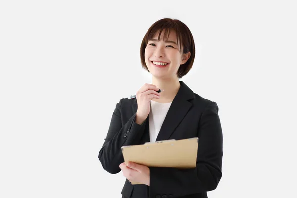 Trabalhadora Escritório Feminina Com Aglutinante — Fotografia de Stock