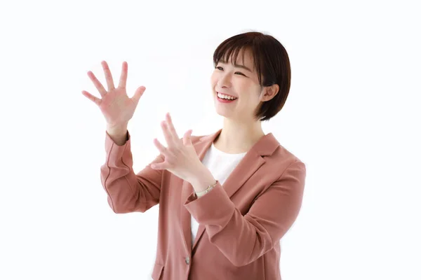 Japonês Língua Sinais Falando Mulher Aplausos — Fotografia de Stock