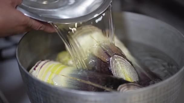 一个煮竹笋的女人 — 图库视频影像