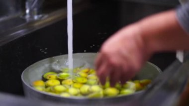 Image of a woman washing plums