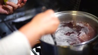 Woman making shiso juice