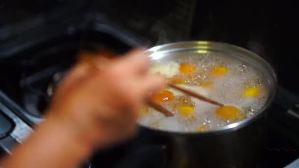 Image Woman Boiling Plums — Stok Video
