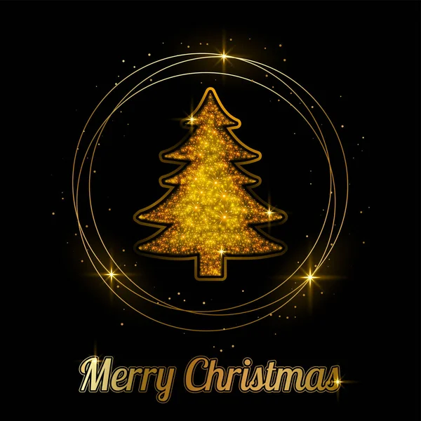 Árbol Brillante Navidad Fondo Negro Con Efecto Luces Borrosas Círculo — Vector de stock