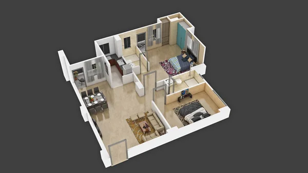 Floor Plan Øverste Udsigt Bolig Lejlighed Interiør Isoleret Lysegrå Baggrund - Stock-foto