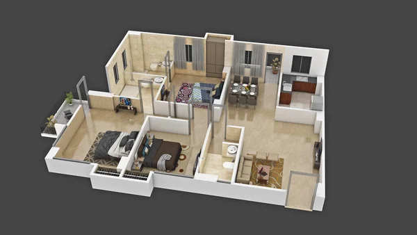 Plan Étage Vue Dessus Appartement Résidentiel Intérieur Isolé Sur Fond — Photo