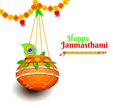 Happy Janmasthami .Krishna Janmashtami colour vector illustration