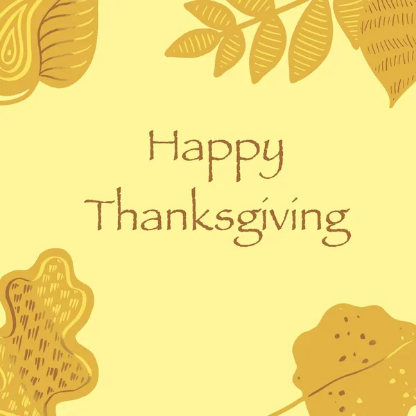 Card for Thanksgiving day with autumn leaves and inscription in yellow colors. Stock illustration. — Stock Photo, Image