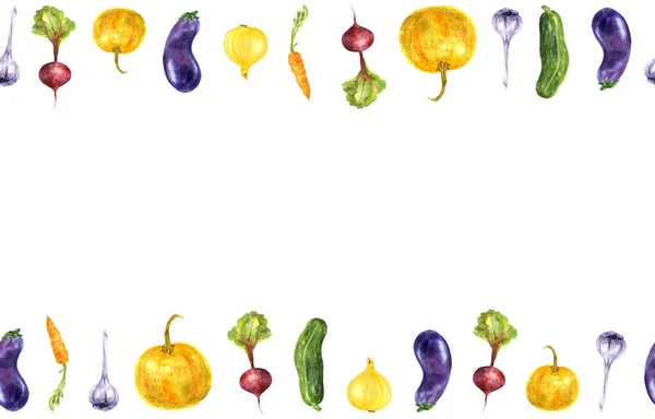 Cadre de légumes de jardin colorés. Illustration aquarelle dessinée à la main — Photo