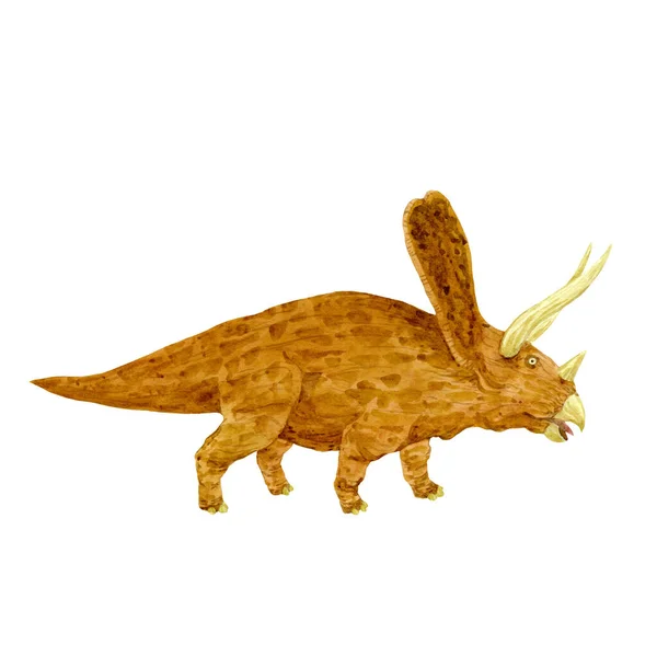 Triceratops geïsoleerd op wit. Bruine dinosaurus. Aquarelillustratie. ontwerp, kinderen dingen — Stockfoto