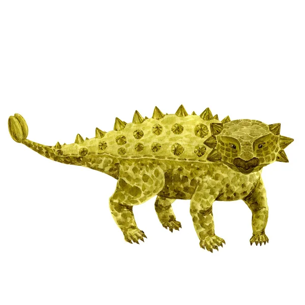 Ankylosaurus on white. Hand-drawn watercolor dinosaur. Design, children things, stickers, cards — Stock Photo, Image