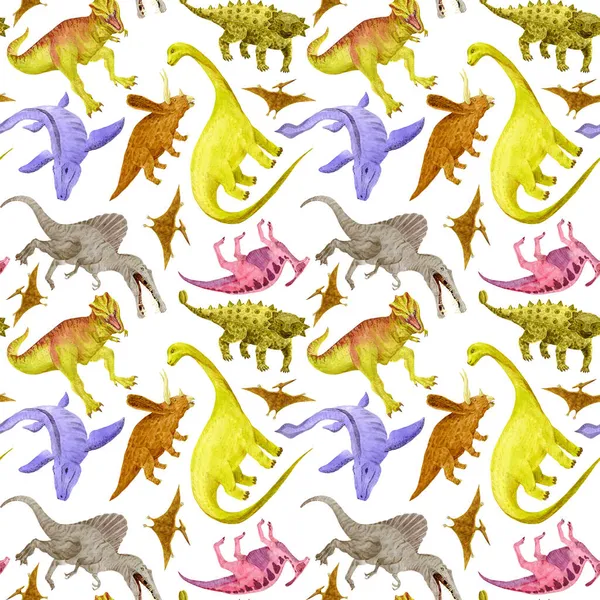 恐竜のプリント。水彩イラスト。背景、カバー、テキスタイル — ストック写真
