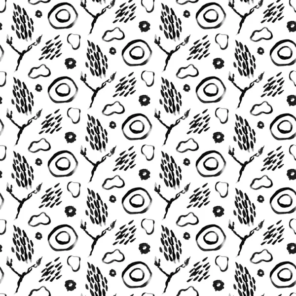 Abstract figure pattern. Black shapes on white background.