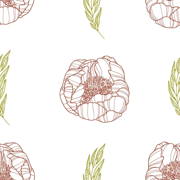 Padrão sem costura floral. Impressão de contorno simples em branco. Ilustração para embrulhar, cobrir, papel de parede, têxtil — Fotografia de Stock