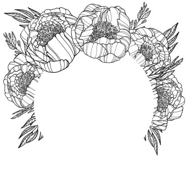 Şakayık çelengi. Kart ve davet için beyaz arkaplan üzerine resim