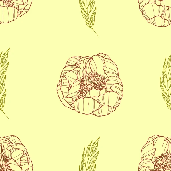 シンプルな花柄プリント 概要バニラの背景に牡丹と葉 カバー 織物のためのイラスト — ストック写真
