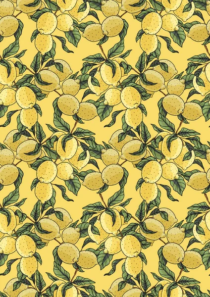 Padrão de limões sem costura. Fruta sobre fundo amarelo — Fotografia de Stock
