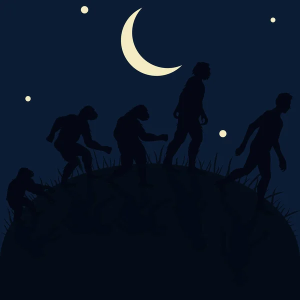 Évolution Darwin Nuit Sous Les Étoiles Lune — Image vectorielle