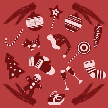 Yazdırma, arkaplan, duvar kağıtları için Noel ve Yeni Yıl Ögeleri