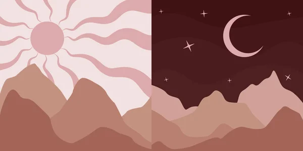 概要山のベクトル画像 サンシャイン サンライト ムーンライト 昼と夜 — ストックベクタ