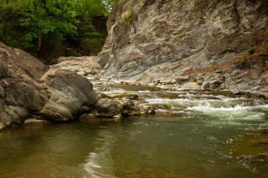 Waterfall on a mountain river in Sheshory