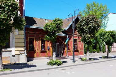 Red bookstore on a city street