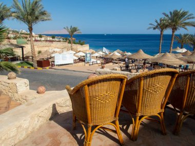Kızıl Deniz 'deki restorandan güzel bir manzara, Hurghada, Mısır
