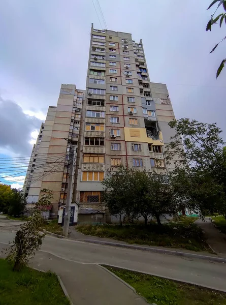 Conséquences Guerre Kharkov Maisons Détruites Sur Saltovka Par Des Obus — Photo