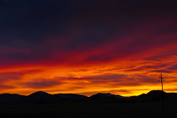 Coucher Soleil Rouge Orange Sur Route Vers Flagstaff Arizona — Photo