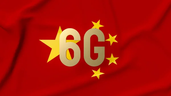 Gold Chinese Flag Technology Communications Concept Rendering — Stock Photo, Image