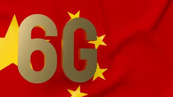 Gold Chinese Flag Technology Communications Concept Rendering — Stock Photo, Image