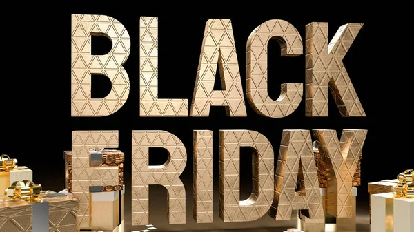 Der Black Friday Gold Text Und Geschenkboxen Für Angebot Oder — Stockfoto