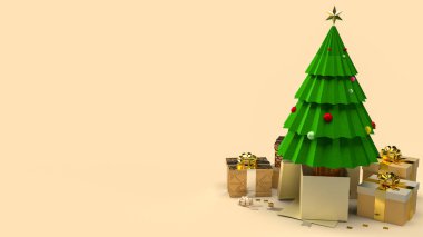Kutlama için Noel ağacı ve hediye kutusu veya tatil konsepti 3D görüntüleme