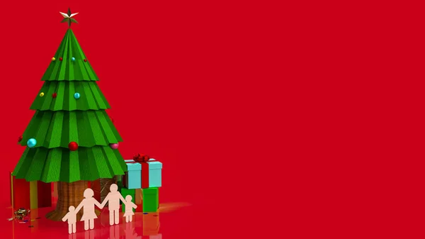 Árvore Natal Placa Madeira Família Para Celebração Feriado Conceito Renderização — Fotografia de Stock