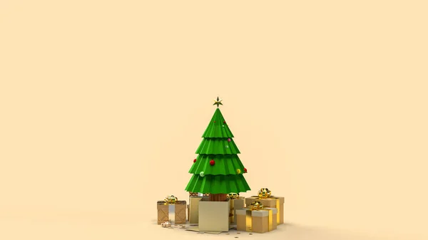 Karácsonyfa Ajándékdoboz Ünneplés Vagy Nyaralás Koncepció Renderelés — Stock Fotó