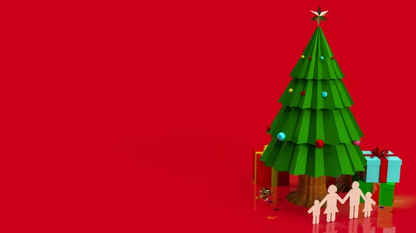 Χριστουγεννιάτικο Δέντρο Και Οικογενειακό Ξύλινο Πιάτο Για Γιορτή Την Έννοια — Φωτογραφία Αρχείου