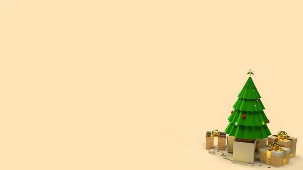 Der Weihnachtsbaum Und Die Geschenkschachtel Für Feier Oder Feiertagskonzept Rendering — Stockfoto