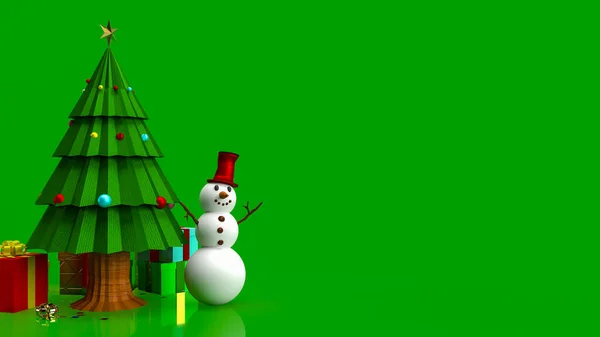 Árvore Natal Neve Homem Para Celebração Feriado Conceito Renderização — Fotografia de Stock