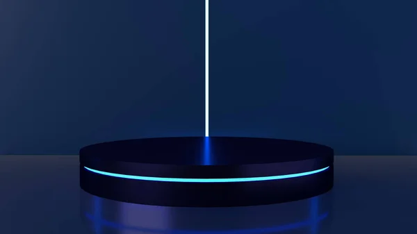 Dark Blue Present Podium Glow Light Minimal Design Rendering — Stock Photo, Image