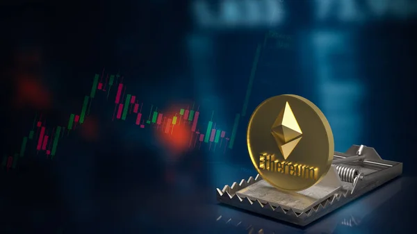 The  ethereum coin on trap for business or cryptocurrency concept 3d rendering