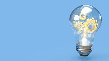 Fikir veya iş konsepti için ampul ve teçhizat 3D görüntüleme