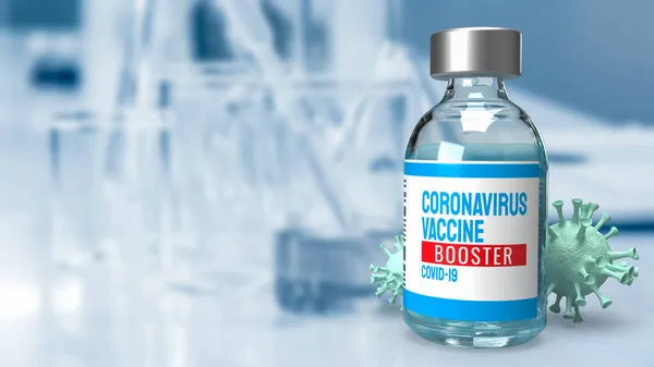 Tıbbi veya bilim konsepti 3D renderin laboratuarında aşı destekleyici ve virüs