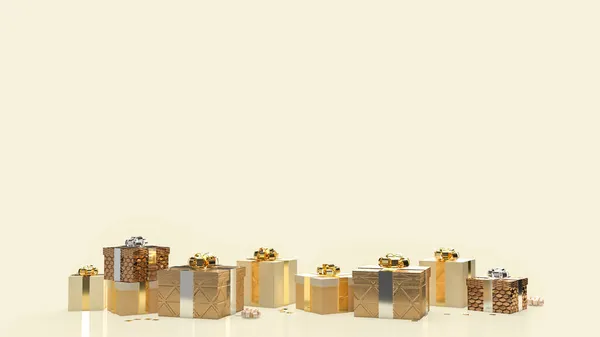 商务和度假概念的金礼品盒3D渲染 — 图库照片