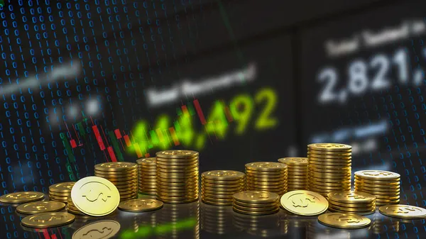 Goldmünzen Und Chart Hintergrund Für Geschäftskonzept Rendering — Stockfoto