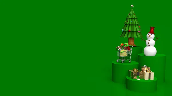 Árbol Navidad Muñeco Nieve Tono Color Verde Para Vacaciones Concepto —  Fotos de Stock