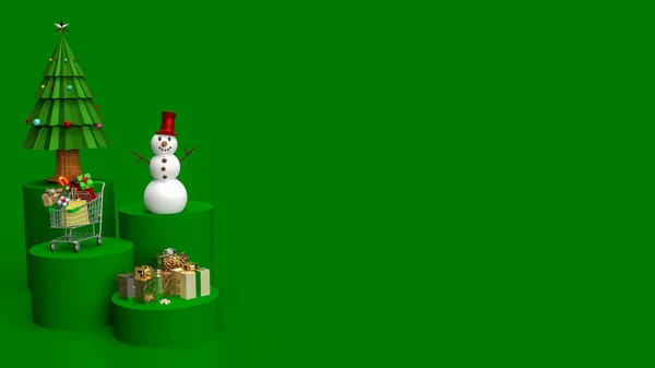 Árvore Natal Boneco Neve Tom Cor Verde Para Férias Conceito — Fotografia de Stock