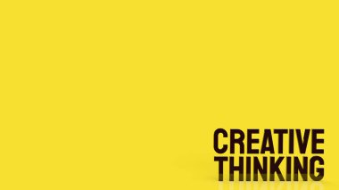 Fikir 3 boyutlu canlandırma için sarı arkaplan üzerinde yaratıcı düşünme kelimesi