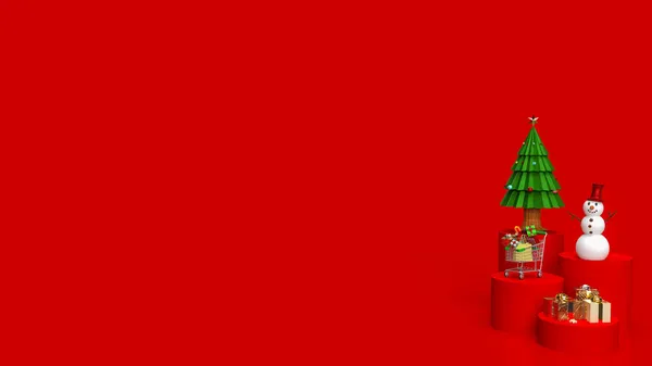Рождественская Елка Снеговик Красный Тон Праздника Бизнес Концепции Рендеринга — стоковое фото