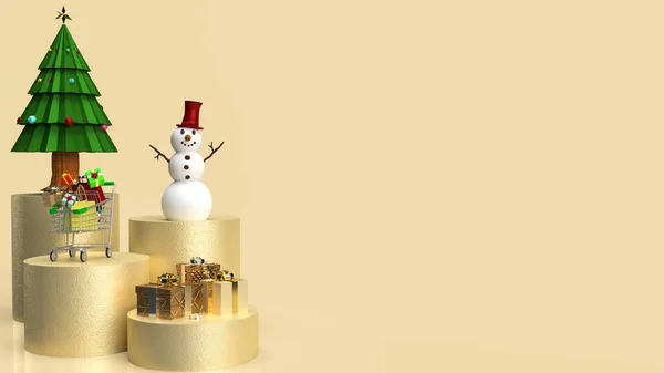 Рождественская Елка Снеговик Золотом Фоне Отдыха Бизнес Концепции Рендеринга — стоковое фото